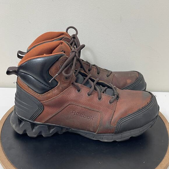 Reebok Work Boots Men 11W RB7005 Steel Toe ASTMβ Leather Safety Hiker Brown - Picture 1 of 10